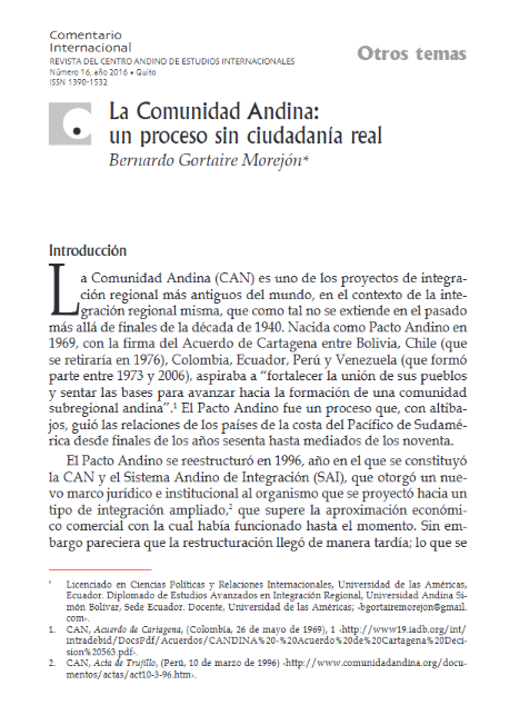 Portada de La Comunidad Andina: un proceso sin ciudadanía real