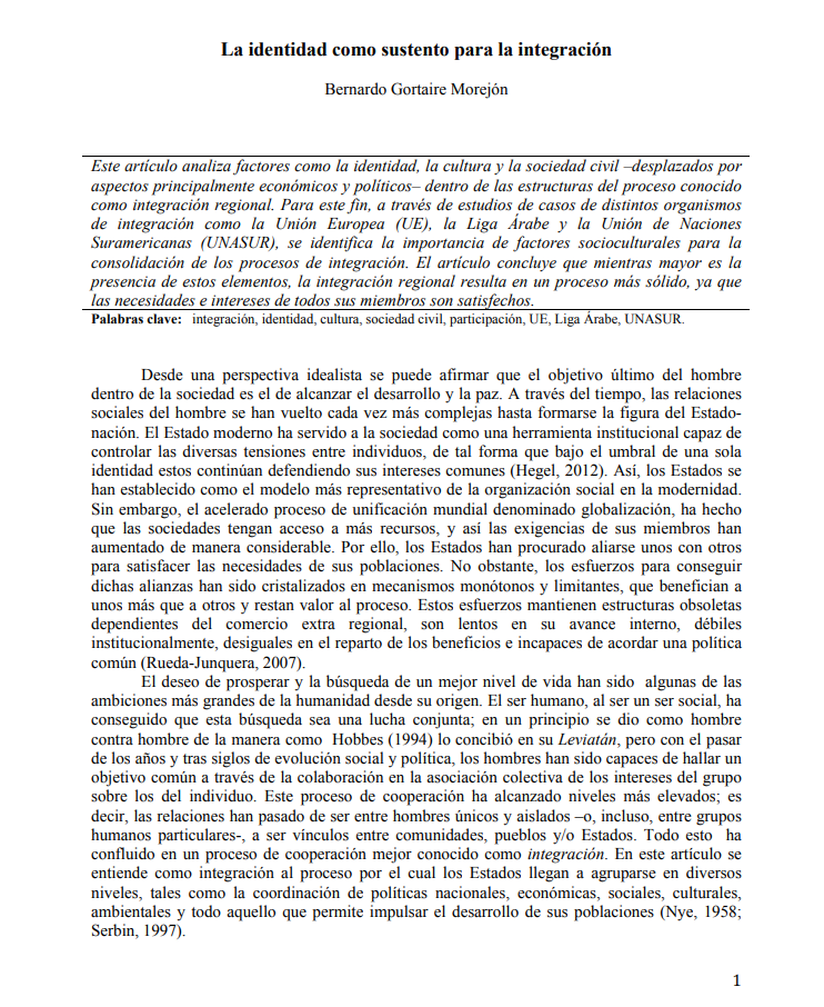 Portada de La identidad como sustento para la integración
