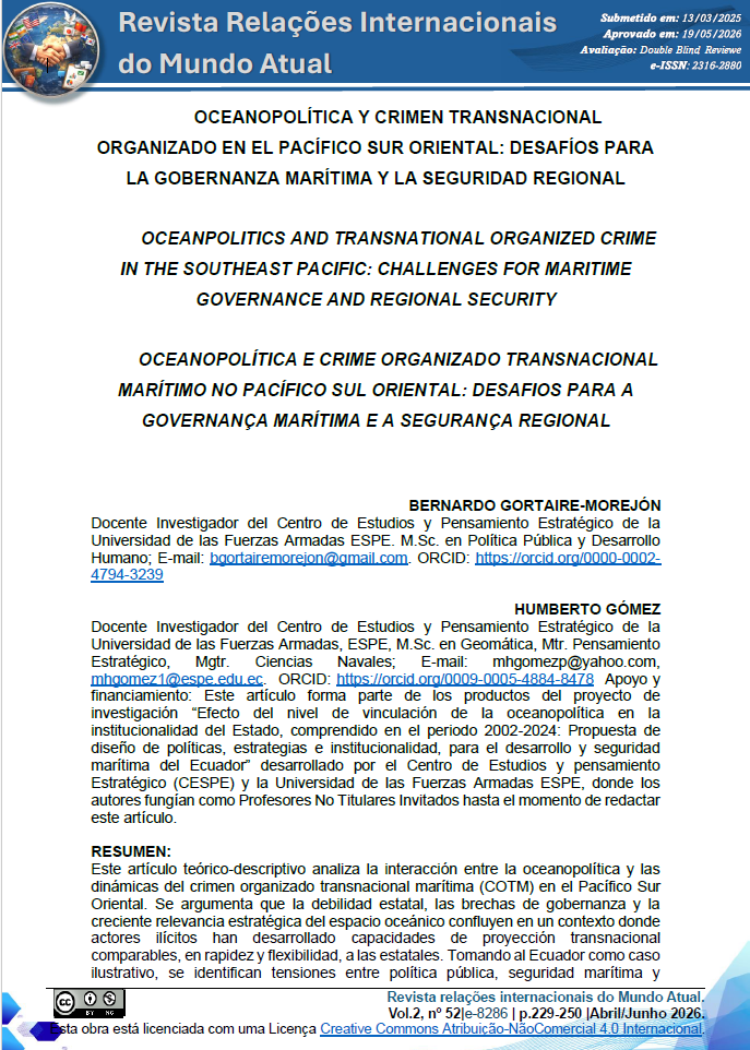 Cover of Oceanopolítica y crimen transnacional organizado en el Pacífico Sur Oriental: Desafíos para la gobernanza marítima y la seguridad regional