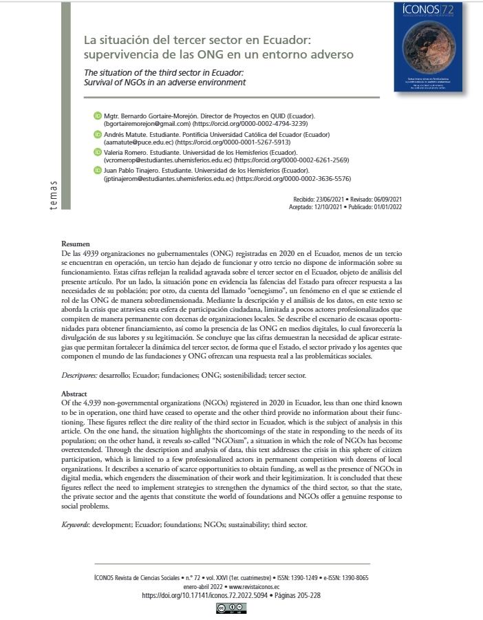 Cover of La situación del tercer sector en Ecuador: supervivencia de las ONG en un entorno adverso
