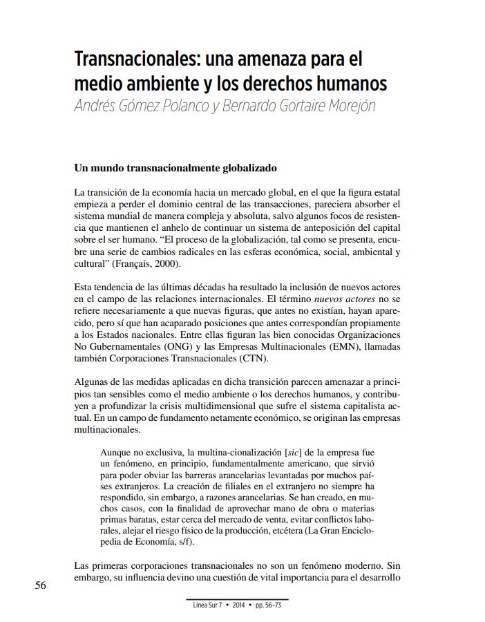 Cover of Transnacionales: una amenaza para el medio ambiente y los derechos humanos